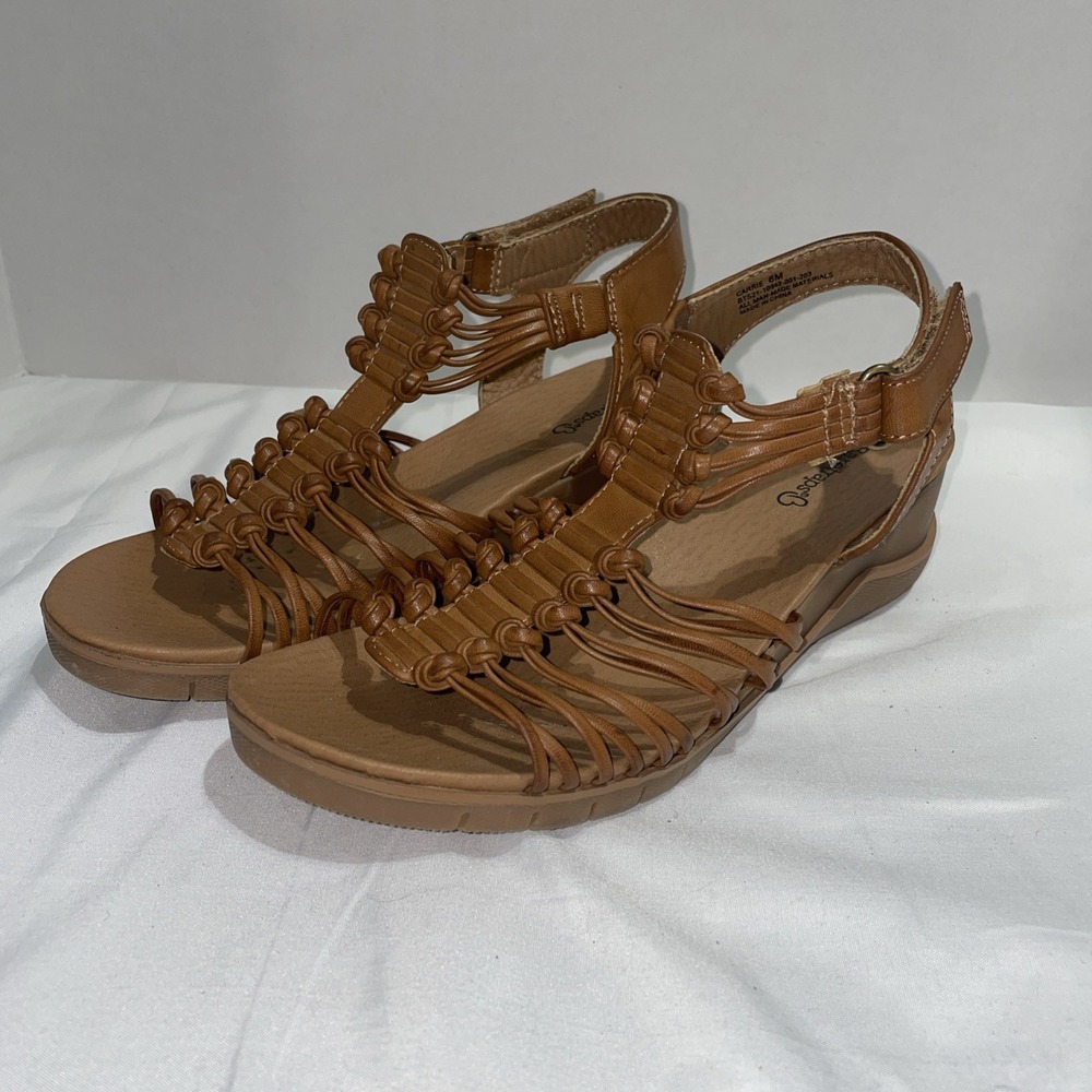 Baretraps Carrie Tan Brown Strappy Caged Wedge Sandals Womens 8M BTS21-10942-001